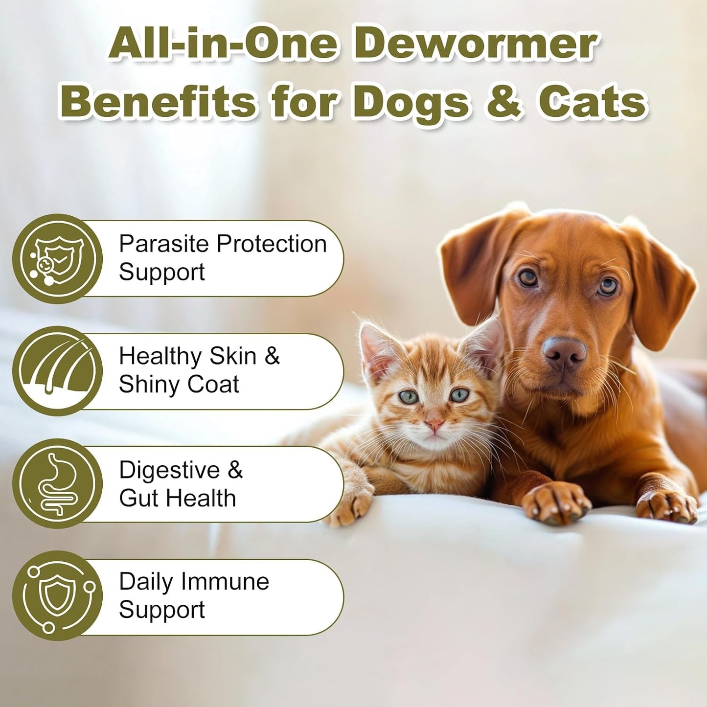 Dewomer 100 grams powder bottle showing safe use for dogs and cats