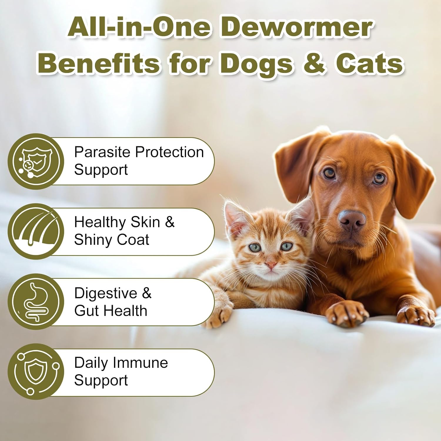 Dewomer 100 grams powder bottle showing safe use for dogs and cats