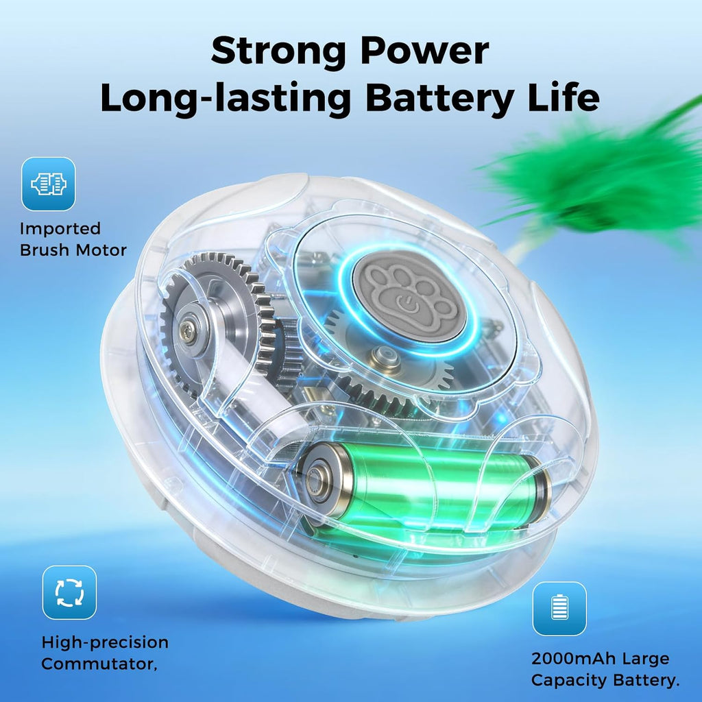 Motion activated electronic cat teaser showing the safe non-toxic ABS material construction