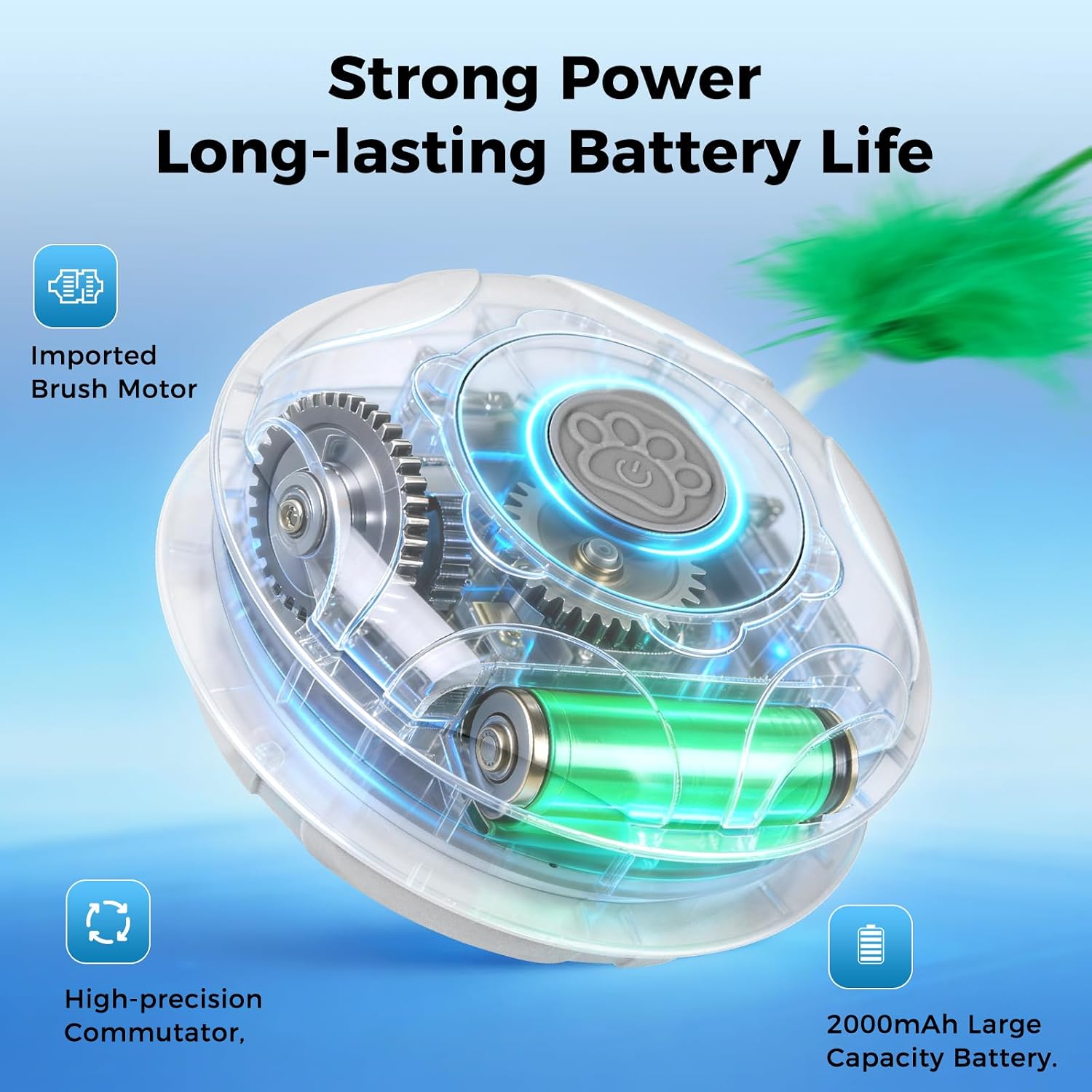 Motion activated electronic cat teaser showing the safe non-toxic ABS material construction