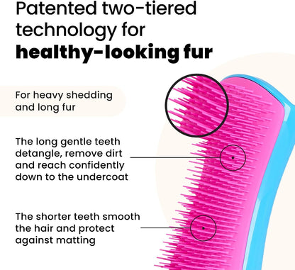 Tangle Teezer dog brush for long haired breeds blue and pink