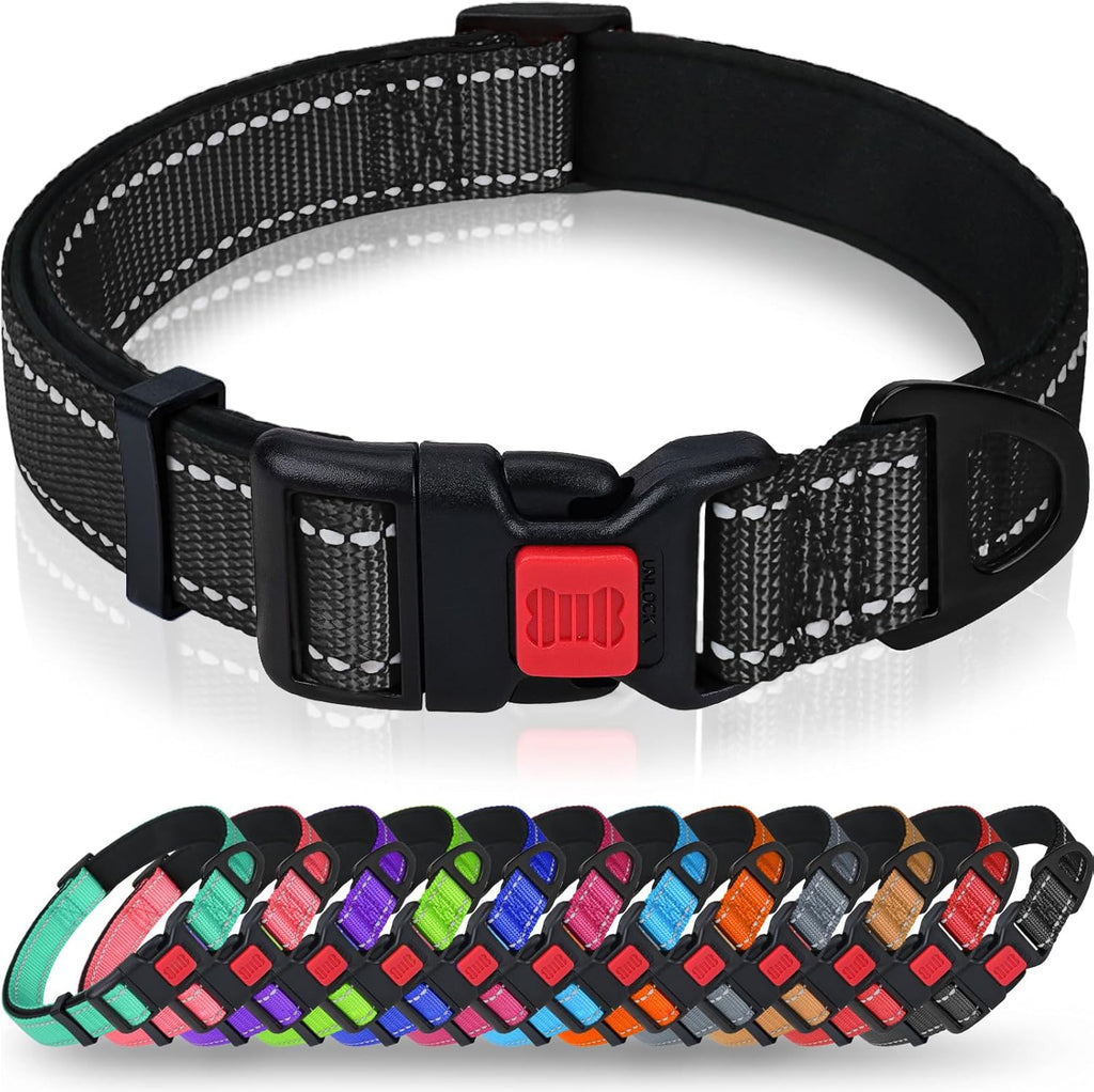 Taglory Reflective Dog Collar for Large Dogs, Soft Neoprene Padded with Escape-Proof Locking Buckle, Upgraded Zinc Alloy Ring, Adjustable for Pitbull Labrador Retriever, Red,L - Image 13