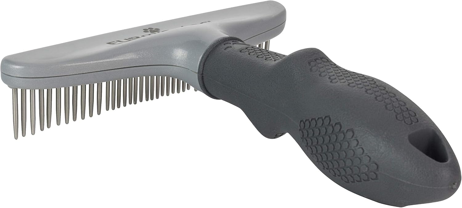 Side profile of the gray FURminator grooming rake