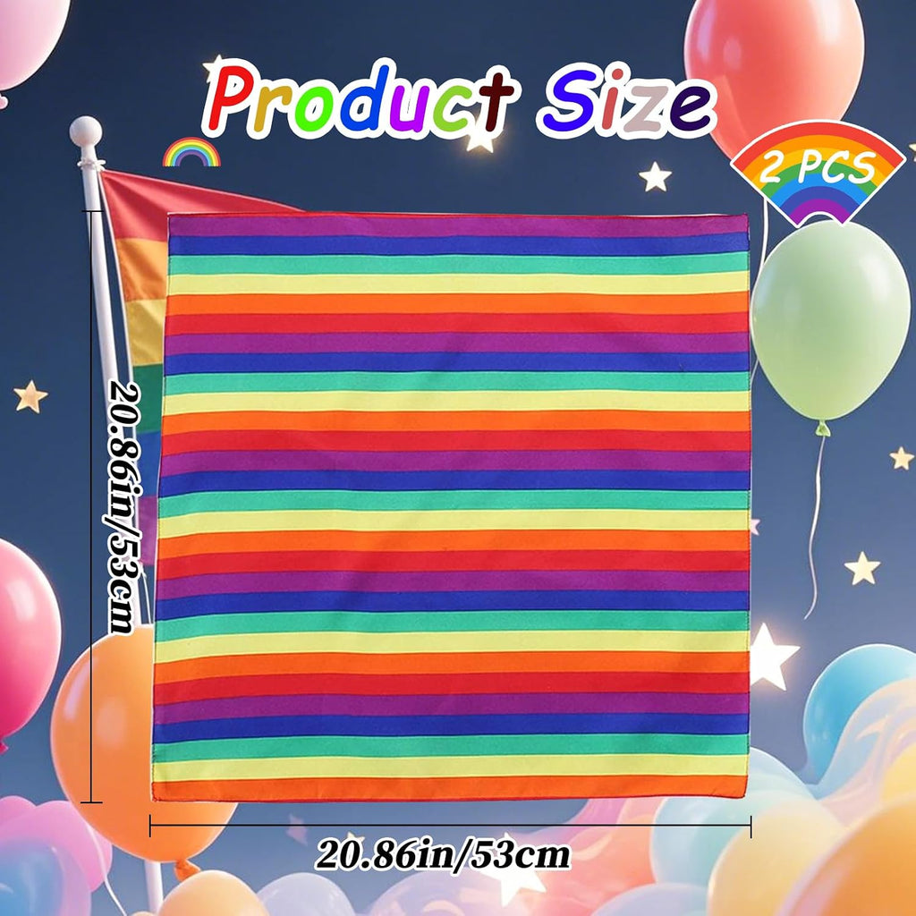 Tinsow Rainbow Cotton Bandana folded diagonally highlighting the six color stripe pride pattern.