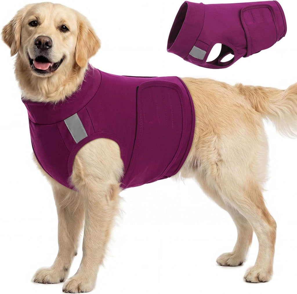 KOESON Reflective Dog Anxiety Vest front view purple calming compression shirt