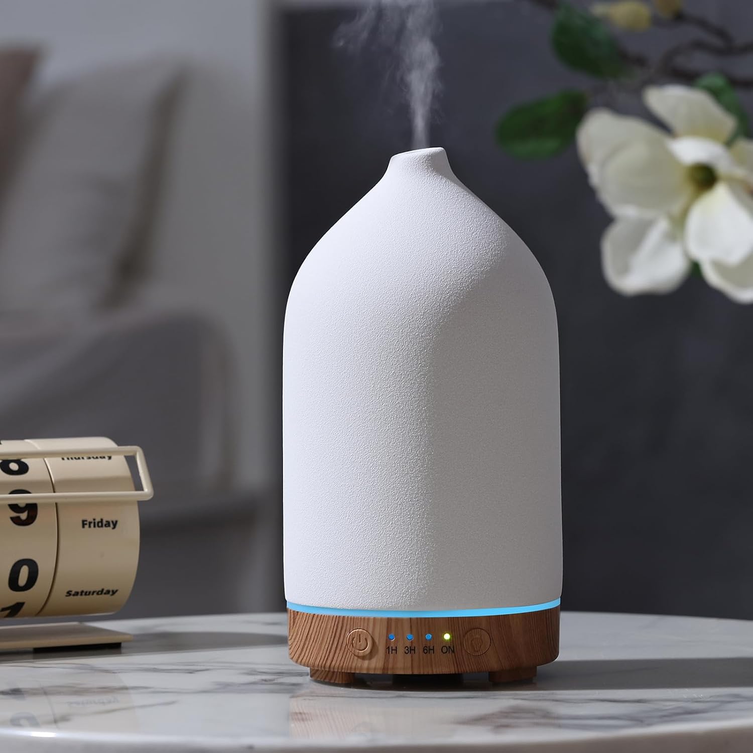 Gooamp 200ML Ceramic Essential Oil Diffuser front view with white stone finish