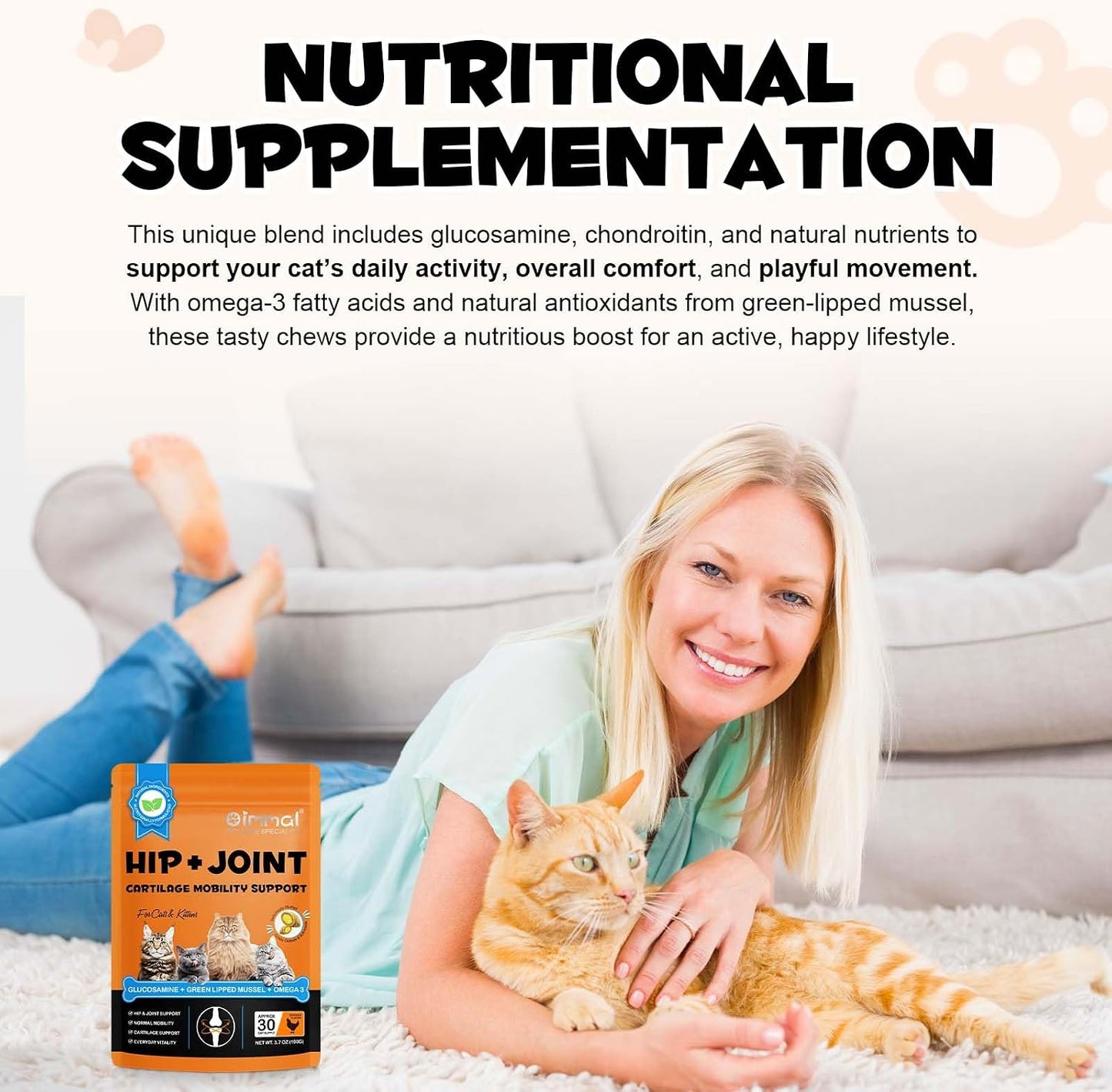 ALIVO Hip & Joint Glucosamine Chews for Cats, Cat Joint Supplement with Glucosamine, MSM Supports CatJoint Health, Cat Health Supplies for Cats Mobility Support, Chicken Flavor - 30 Soft Chews / 100g - Image 9