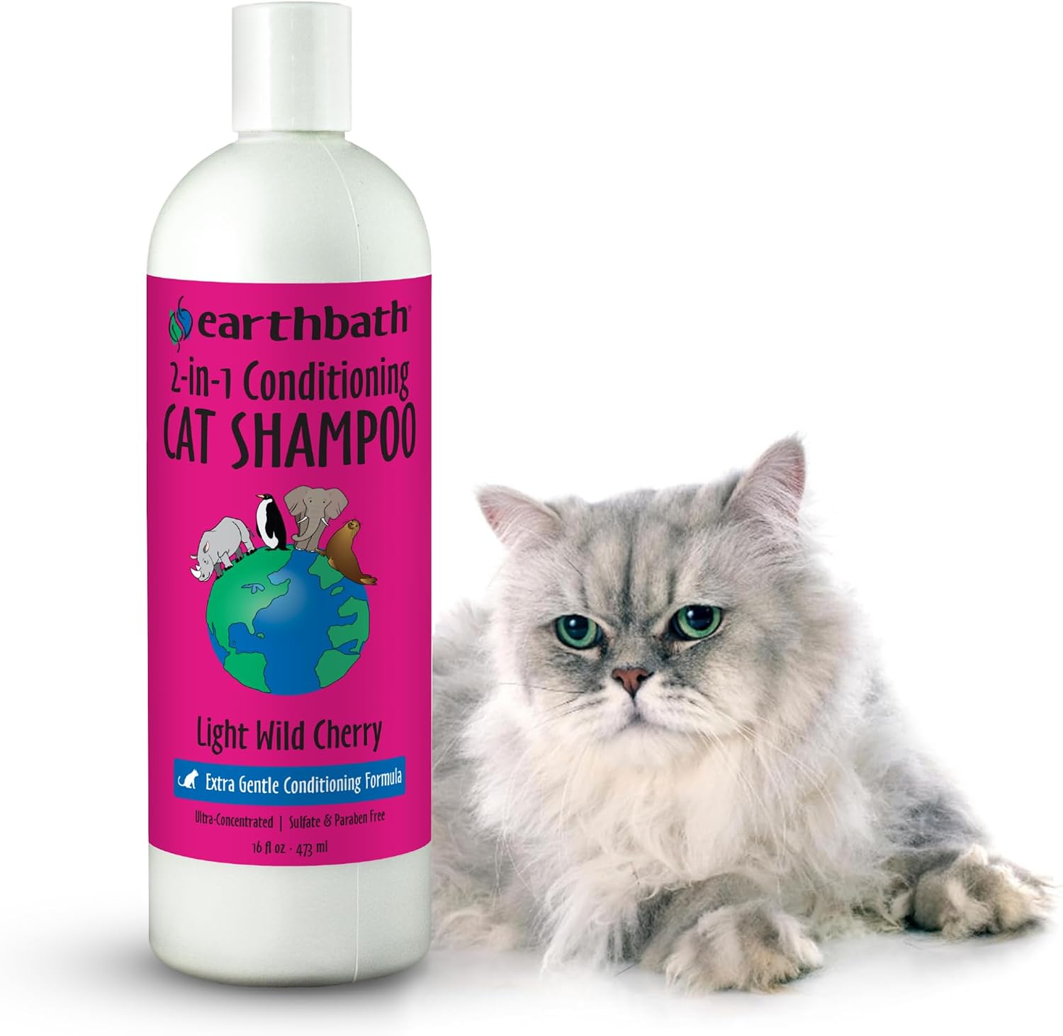 Earthbath Wild Cherry 2-in-1 Cat Conditioning Shampoo front bottle view