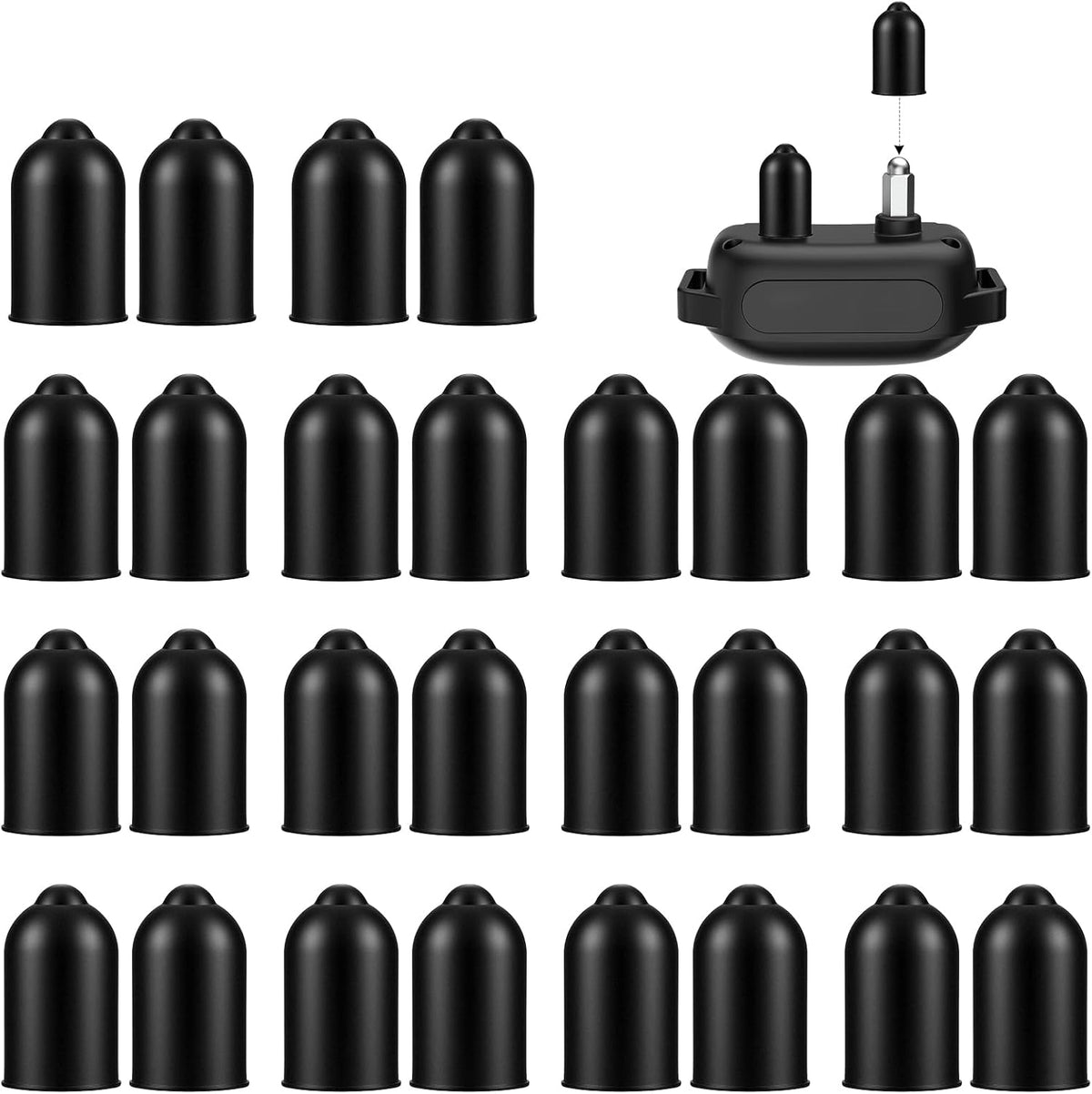 TiciKim dog shock collar rubber tips front view pack of thirty black silicone replacement covers.