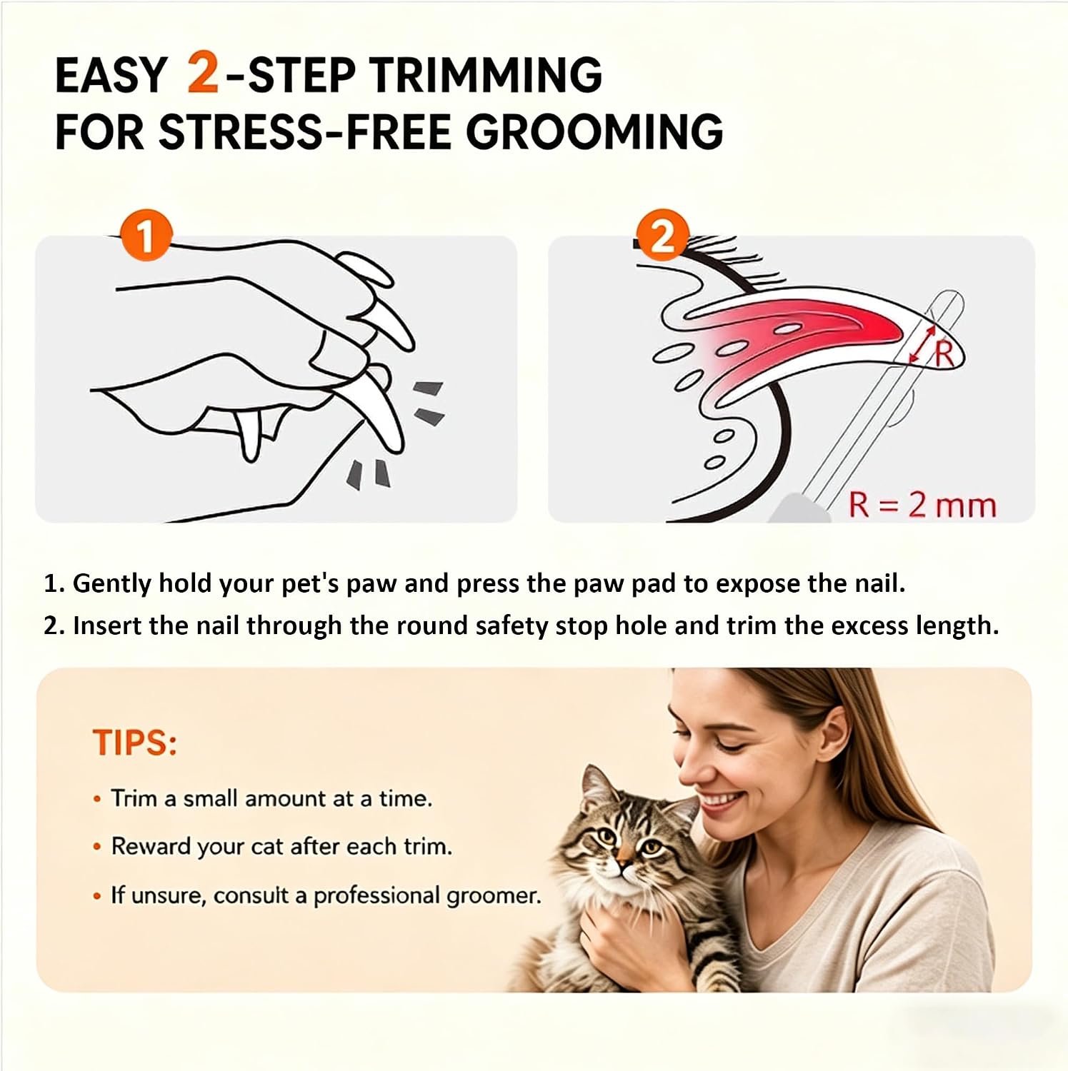 Trumoon quiet cat nail clipper being used on a calm sleeping kitten.