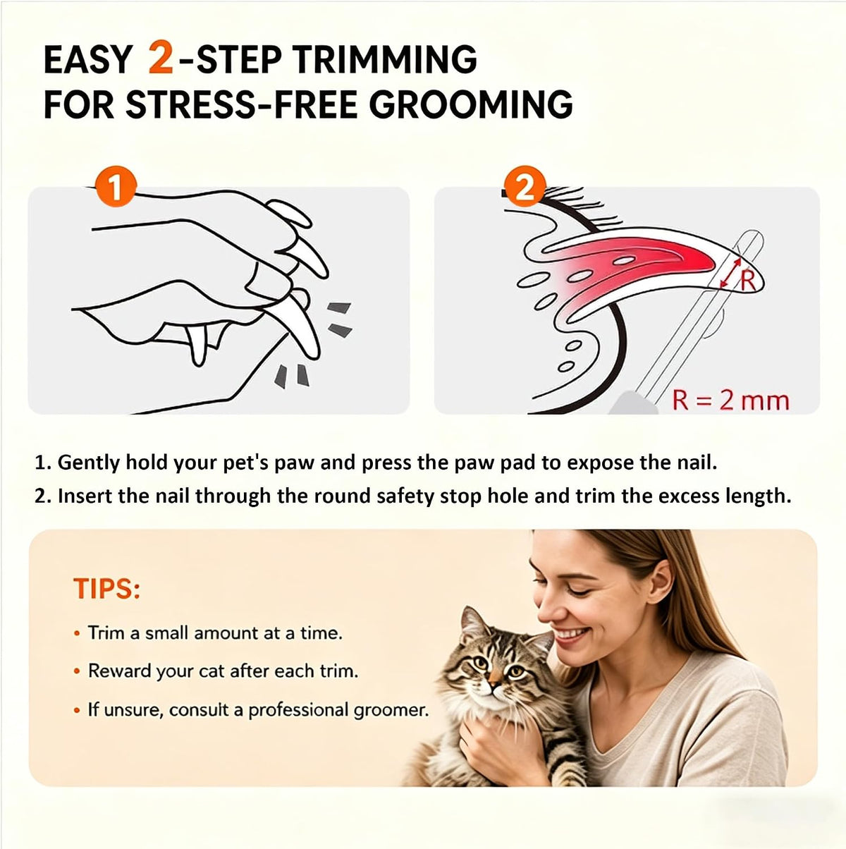 Trumoon quiet cat nail clipper being used on a calm sleeping kitten.