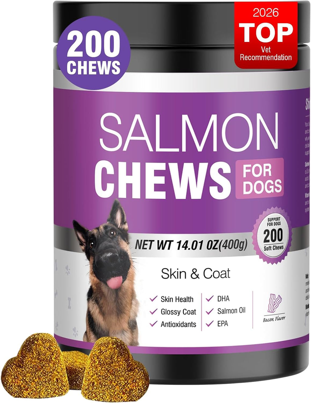 Omega 3 Skin and Coat Supplement for Dogs 200 Chews Dog Fish Oil Supplements with EPA & DHA Fatty Acids Dry Skin Relief for Dogs Shedding Allergy Itching Promotes Heart Hip Joint Health - Image 11