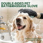 Hand wearing Histotree green pet grooming glove for massage