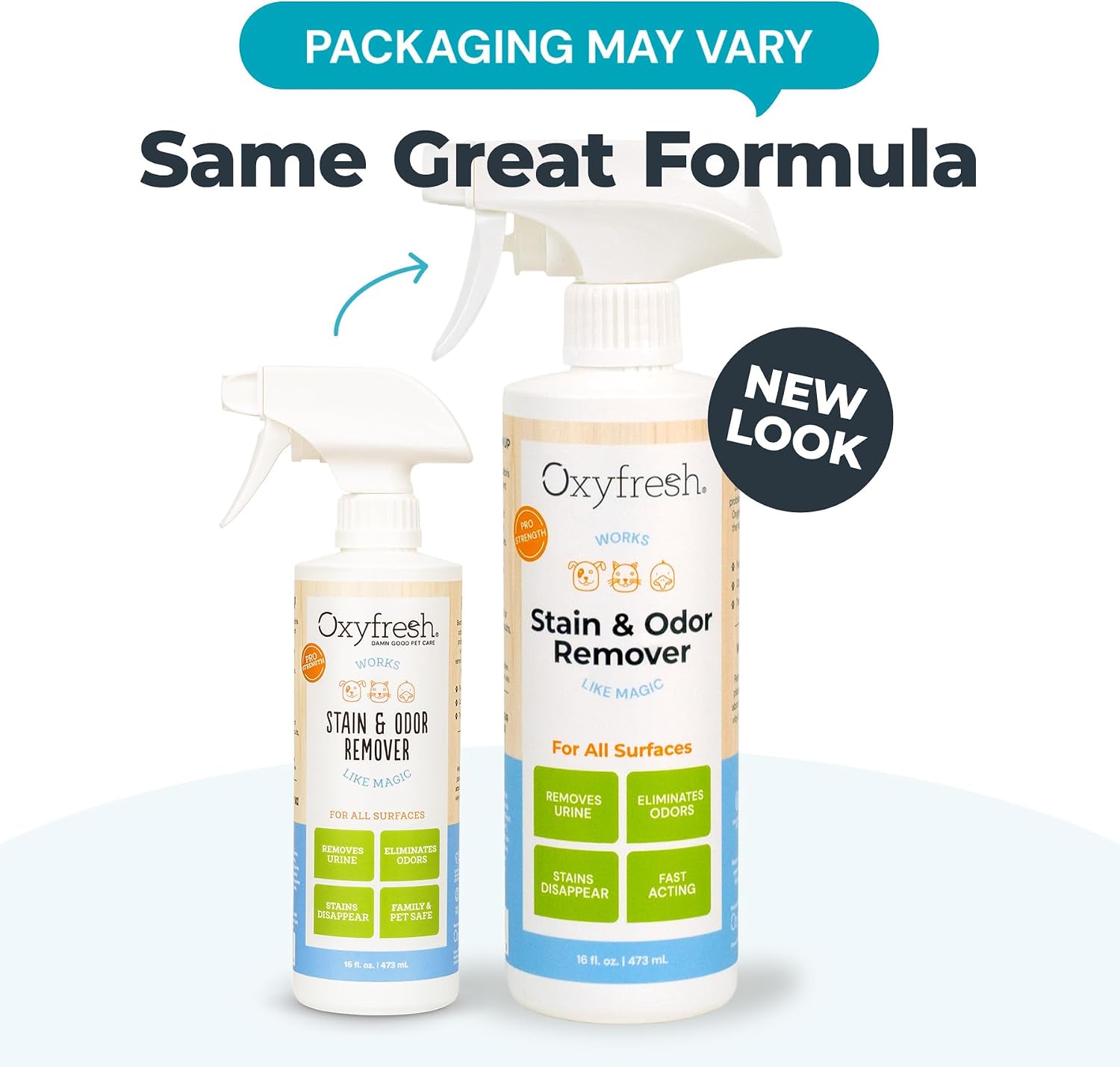 Oxyfresh carpet cleaner spray neutralizing tough cat pee stains on living room rug.