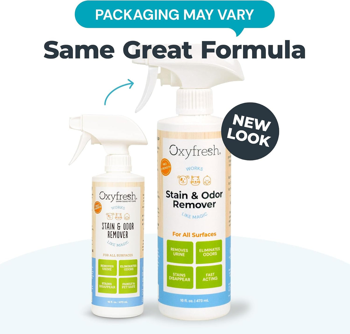 Oxyfresh carpet cleaner spray neutralizing tough cat pee stains on living room rug.