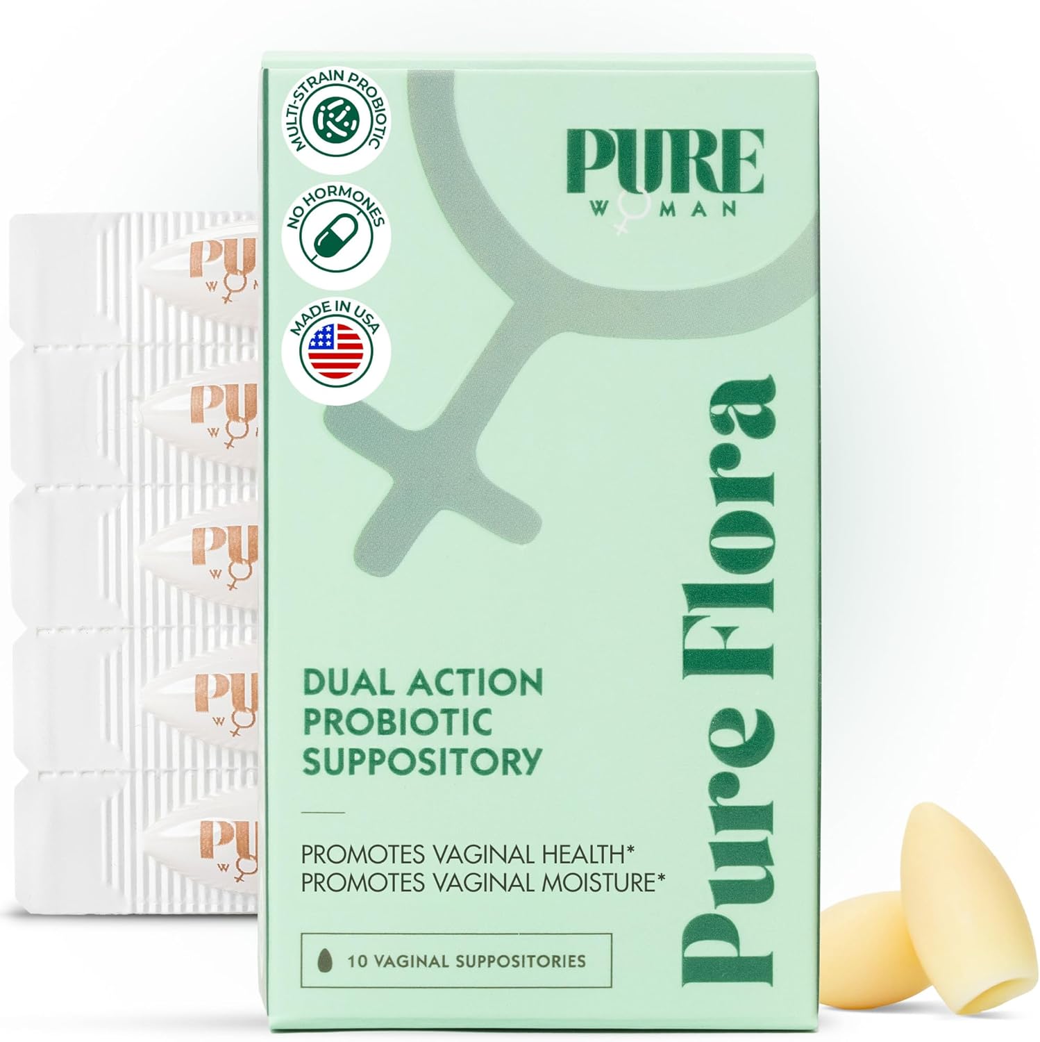 Pure Woman Pure Flora Vaginal Probiotic Suppository front box view