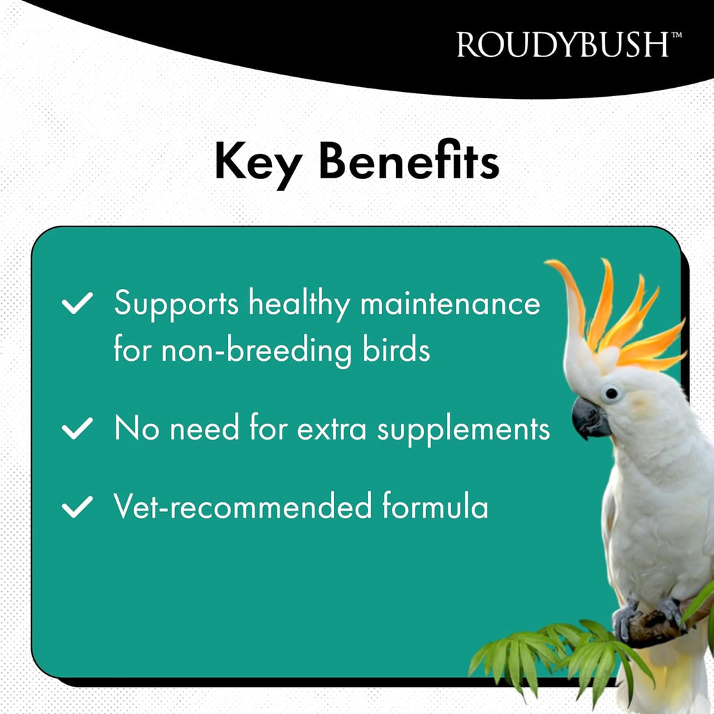 Back of RoudyBush bird food bag showing ingredients and guaranteed analysis