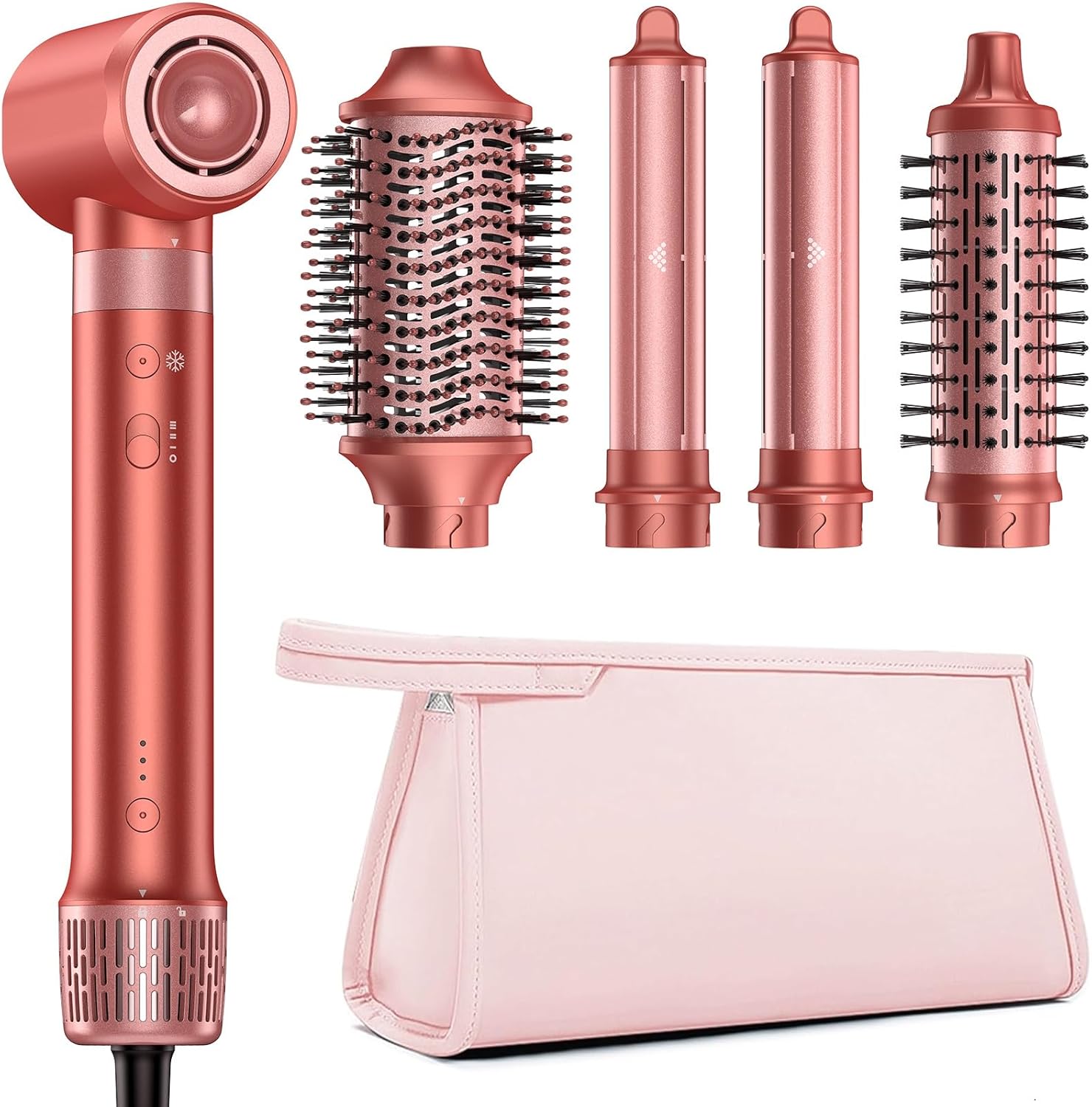 HITTIONA 5 in 1 High Speed Hair Dryer Brush front view showcasing the red main handle and premium finish.