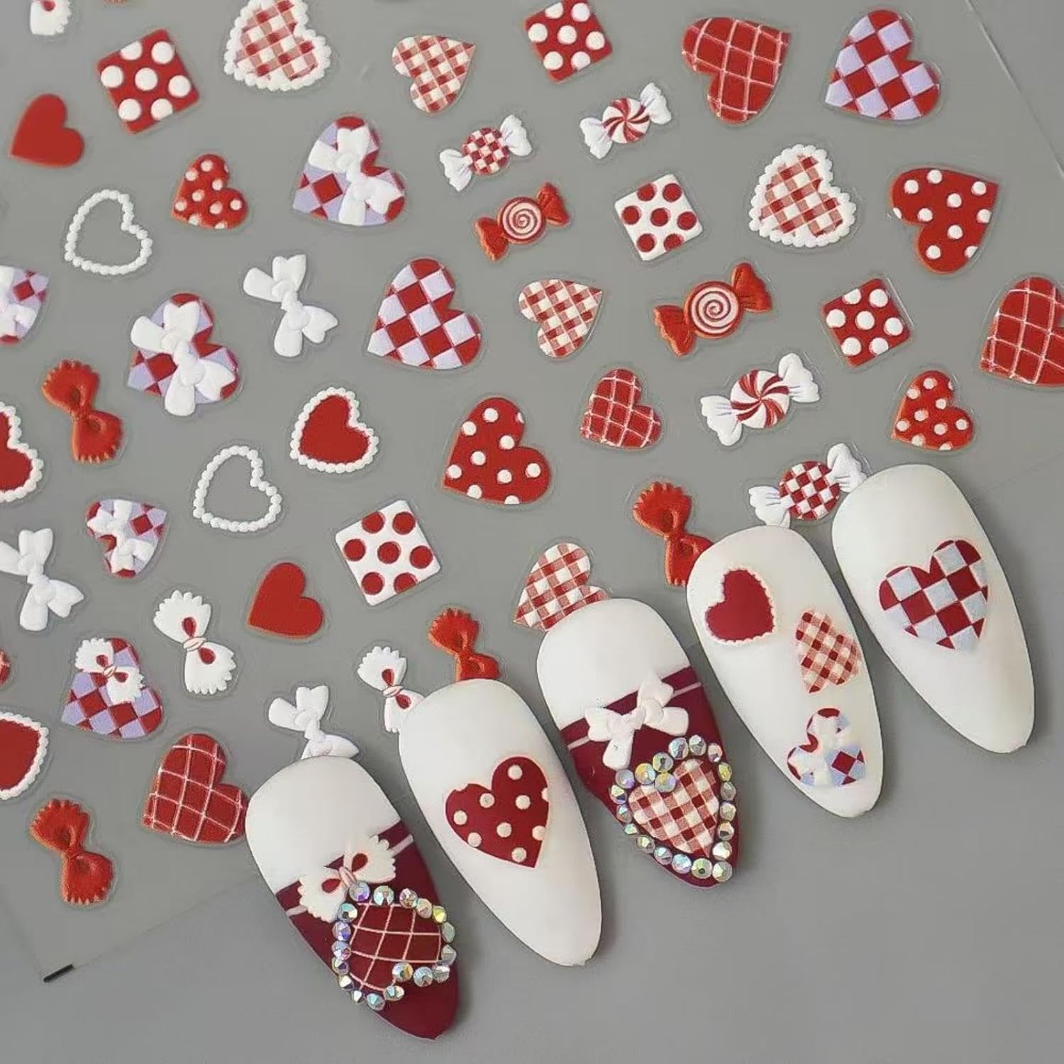 Jmeowio Valentines 5D embossed nail stickers front view