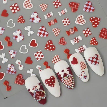Jmeowio Valentines 5D embossed nail stickers front view