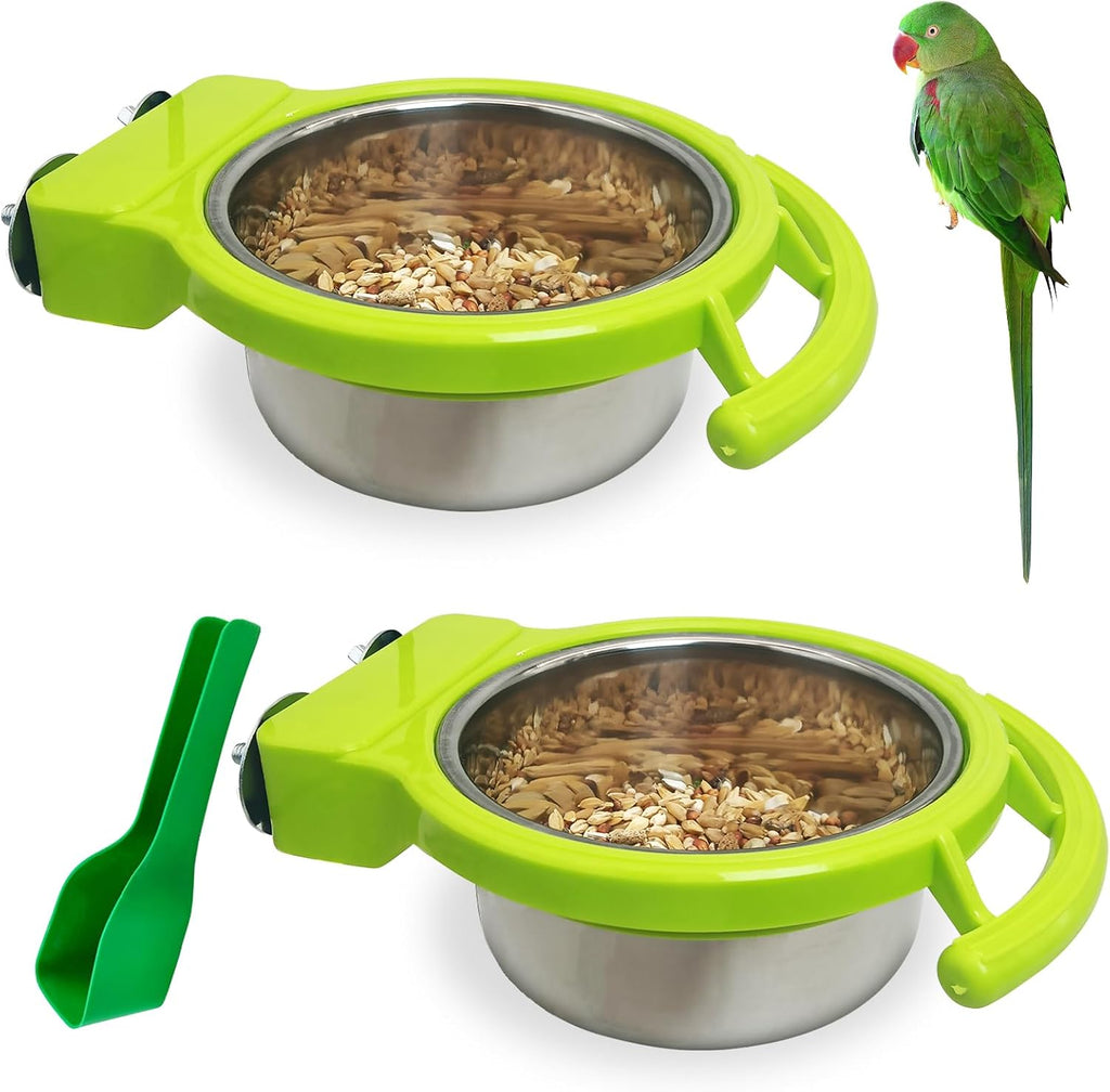 BNOSDM 2 PCS Bird Feeding Dish Cups Perch Stand Hanging Stainless Steel Bird Bowls Food Container Food and Water Bowls with Spoon for Budgie Cockatoo Finch Lovebirds Pigeons (White) - Image 9