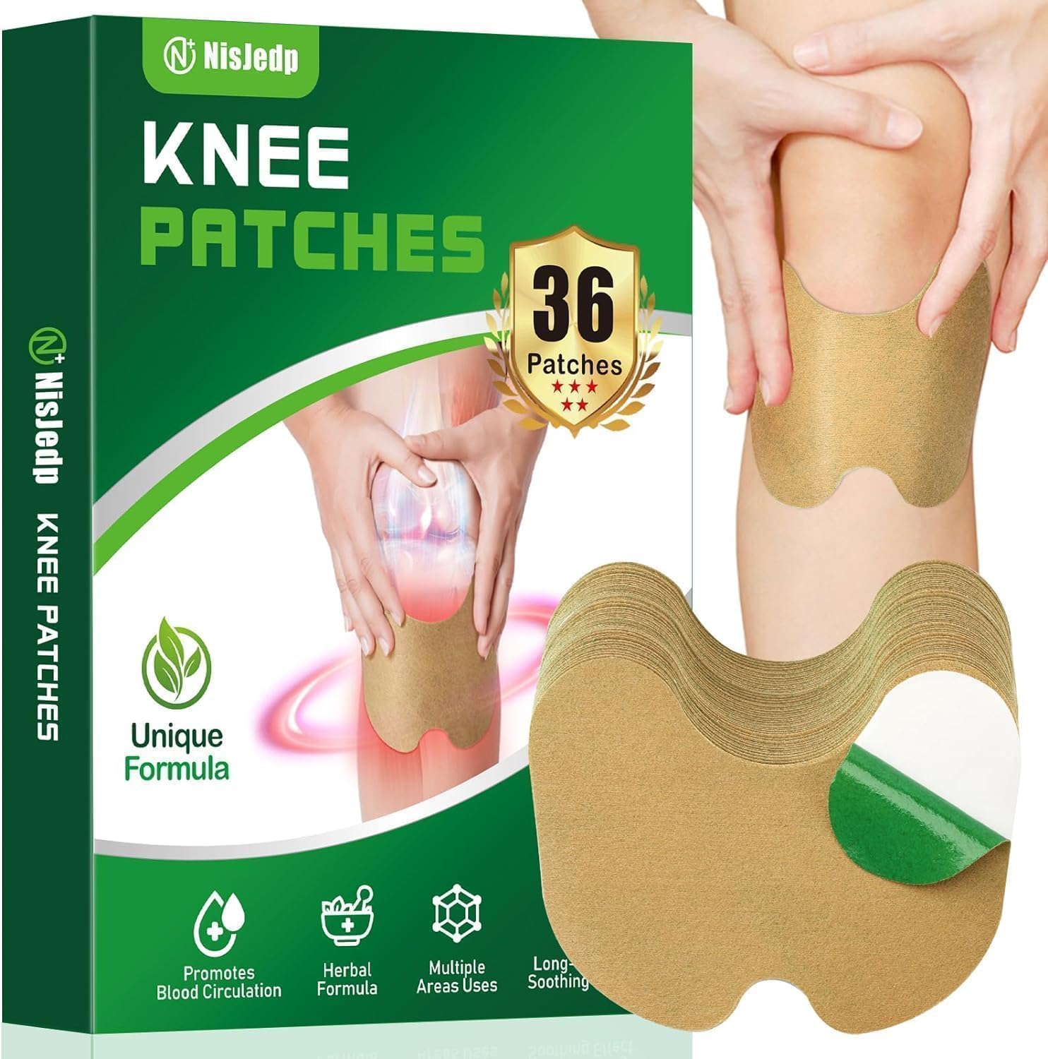 TeasBank Wormwood Knee Pain Relief Patches front packaging view showing thirty six pieces count.