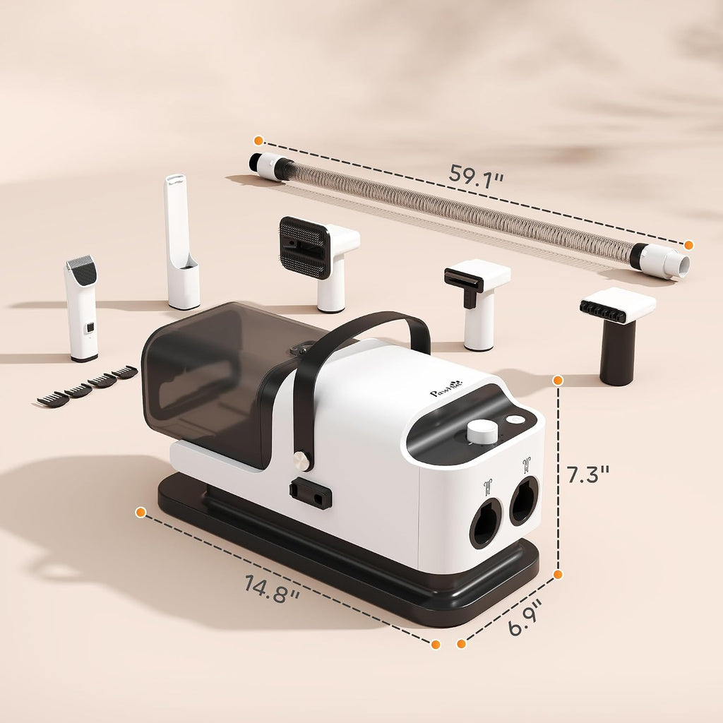 Five in one pet care workstation showing vacuum and drying accessories.