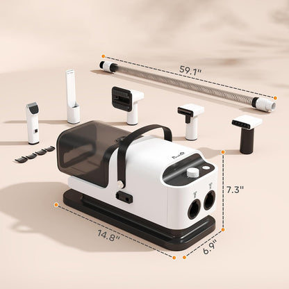 Five in one pet care workstation showing vacuum and drying accessories.