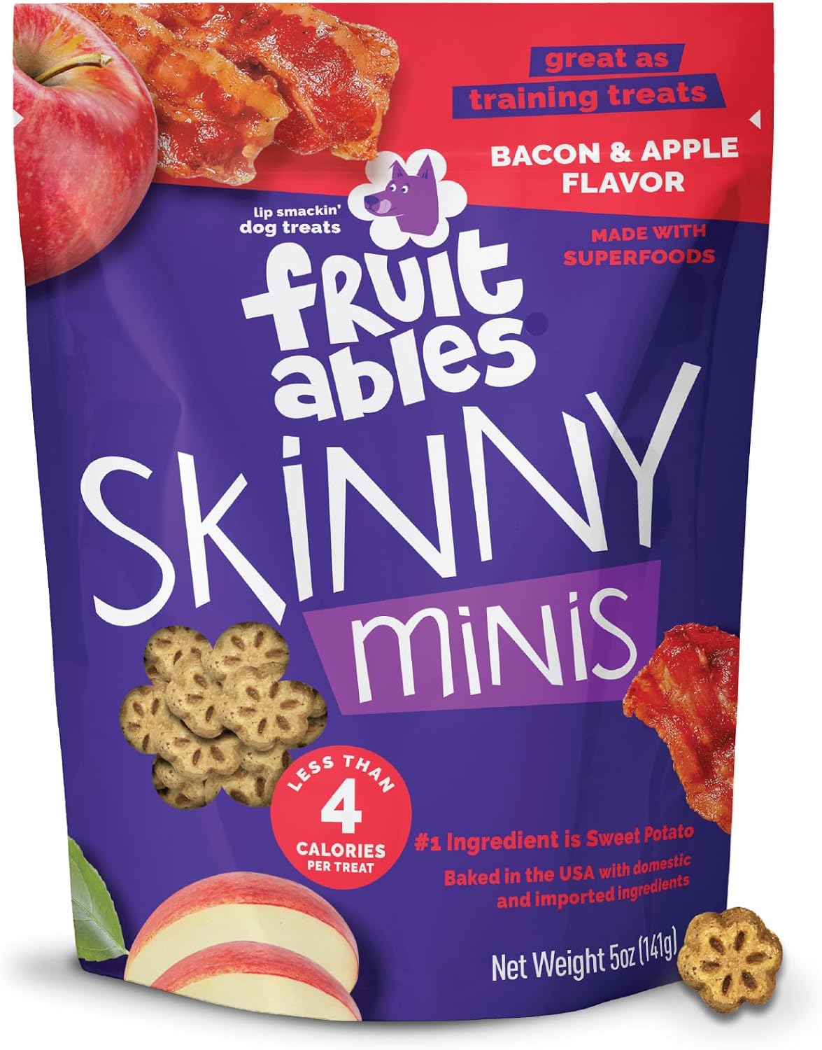 Fruitables Skinny Mini Dog Treats, Healthy Sweet Potato Treat for Dogs, Low Calorie & Delicious, Puppy Training, No Wheat, Corn or Soy, Made in the USA, Bacon and Apple Flavor, 12oz - Image 14