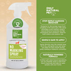 Pet owner using natural dog deterrent spray on carpet