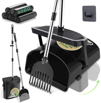 UPSKY Dog Pooper Scooper Swivel Bin & Rake Kit with 100 Waste Bags,33.4" Stainless Steel Long Handle Heavy Duty Pet Poop Shovel for Large Medium Small Dogs, Odor-Proof Lid for Yard/Lawn/Outdoor Use - Image 9