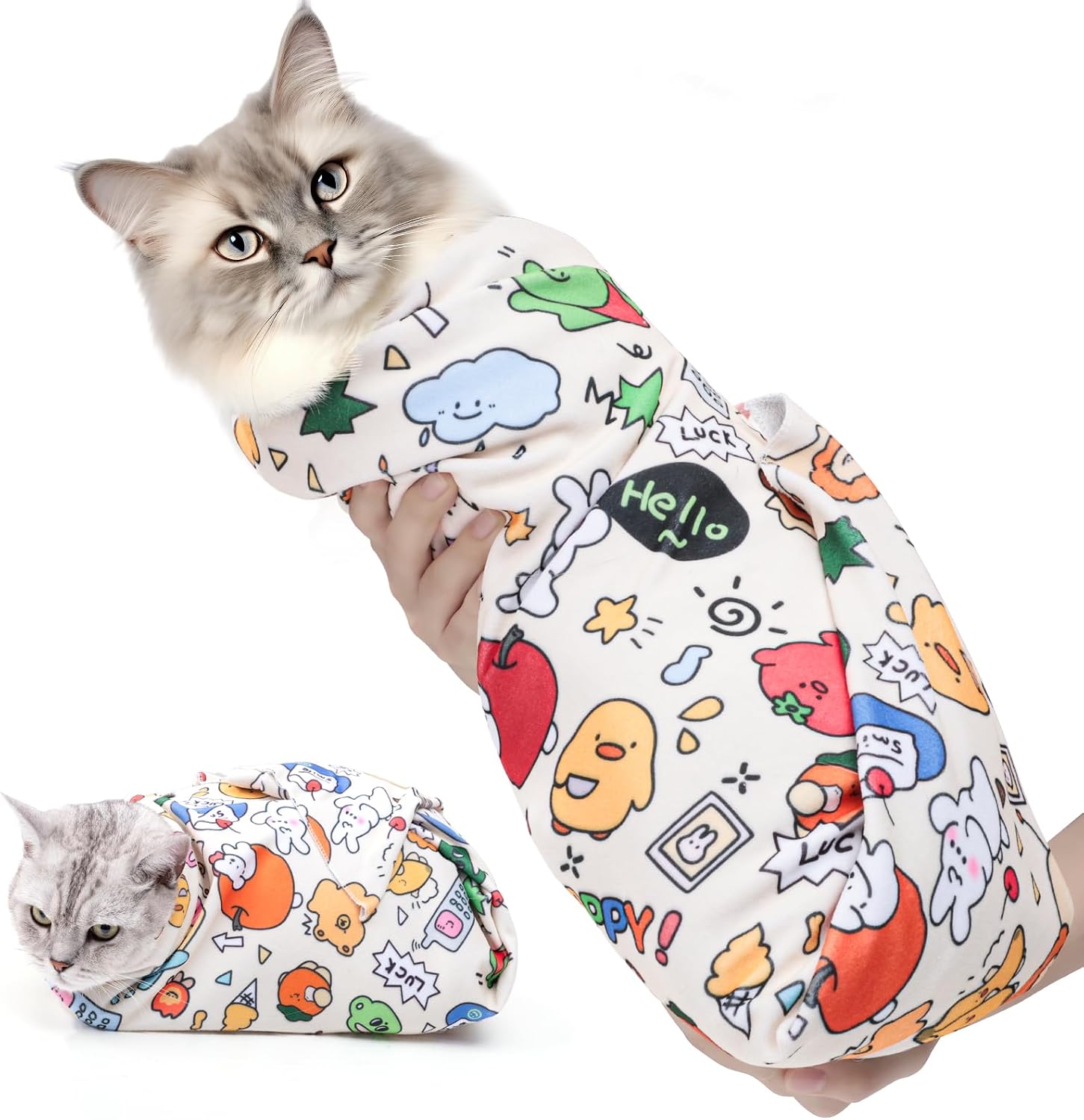 ondware 27.6In Self-Adhesive Cat Grooming Wrap, Anti-Escape Cat Restraint for Nail Clipping, Cat Swaddle Wrapping Cloth for Pet Cleaning & Beauty, for Cats up to 15lbs, Cat Gifts - Image 12
