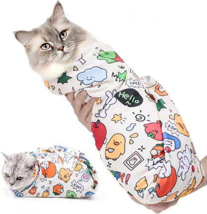 ondware 27.6In Self-Adhesive Cat Grooming Wrap, Anti-Escape Cat Restraint for Nail Clipping, Cat Swaddle Wrapping Cloth for Pet Cleaning & Beauty, for Cats up to 15lbs, Cat Gifts - Image 12