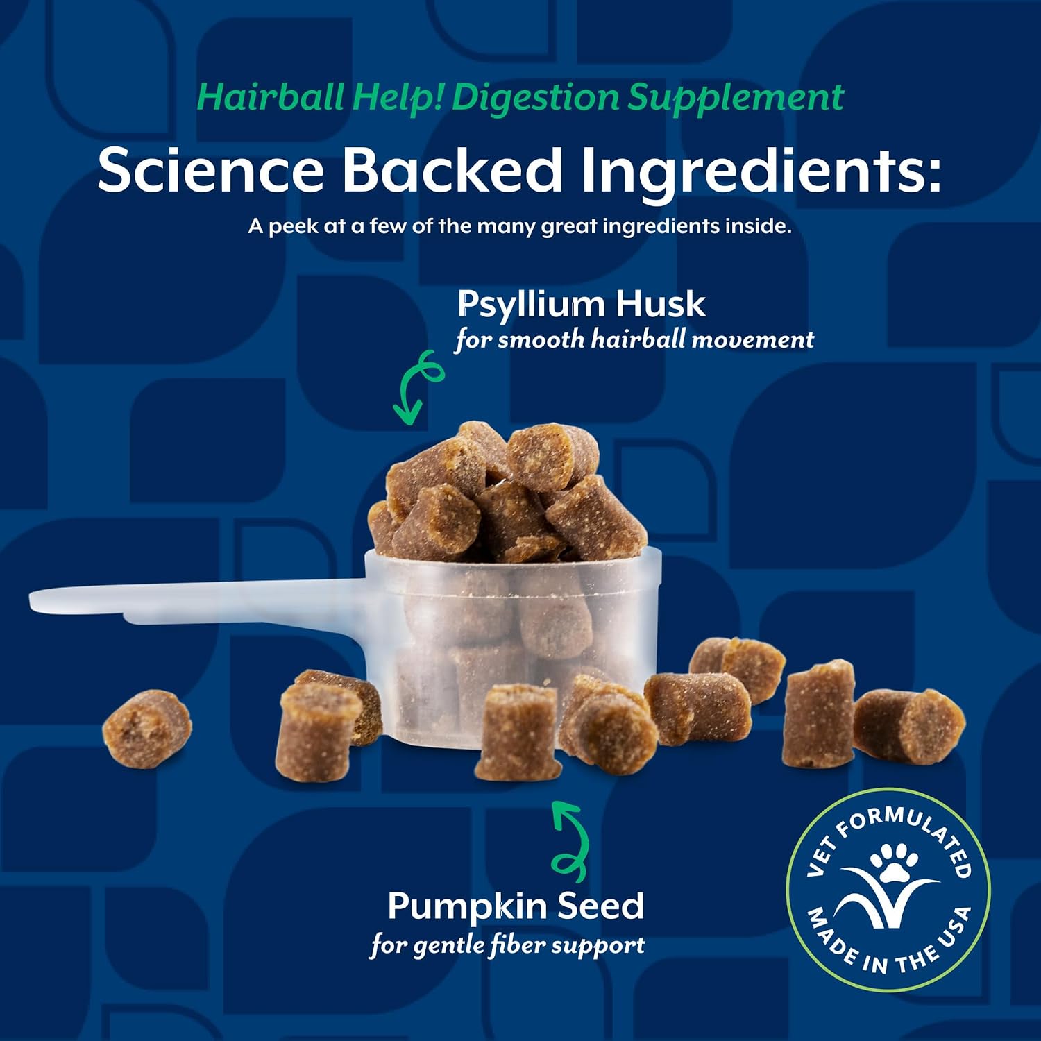 Salmon flavored cat health supplement bites by NaturVet designed to eliminate hairballs.