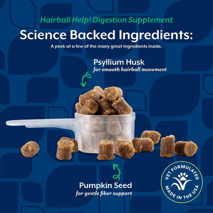 Salmon flavored cat health supplement bites by NaturVet designed to eliminate hairballs.