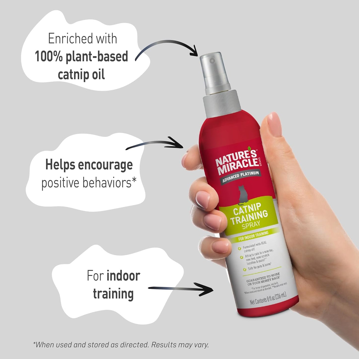 Premium imported catnip mist spray on a plush new cat bed