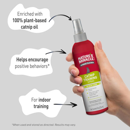 Premium imported catnip mist spray on a plush new cat bed