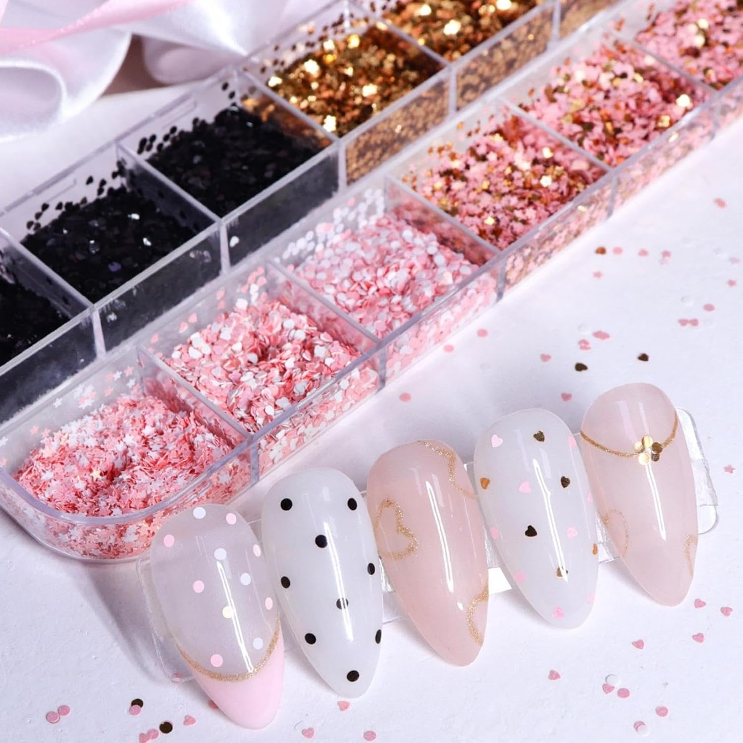 Blgtgh holographic nail glitter sequins 12 grid set front view