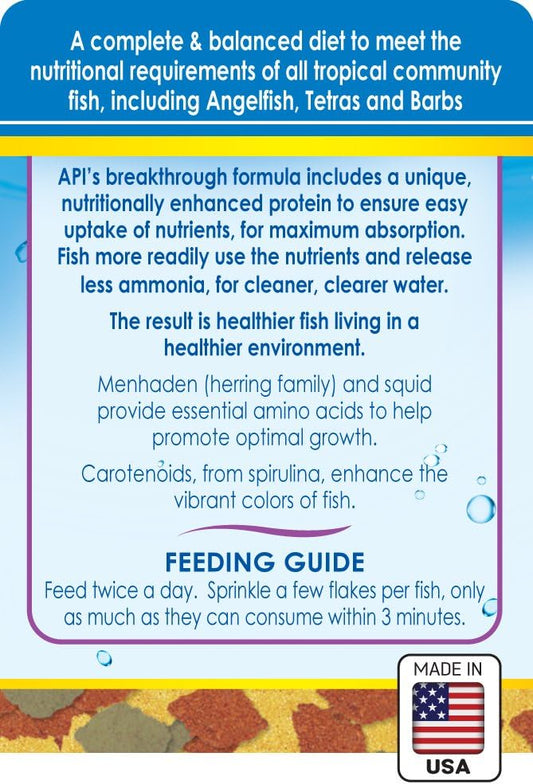 API Tropical Flakes nutritional information label