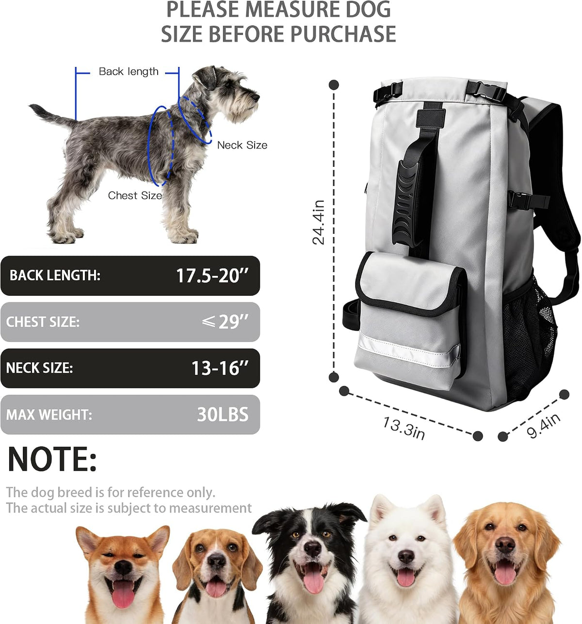 TOPDADA adjustable pet carrier showing internal safety leash and auto lock zippers