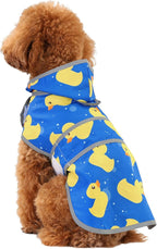Blue Duck hooded dog rain jacket showing adjustable belly strap