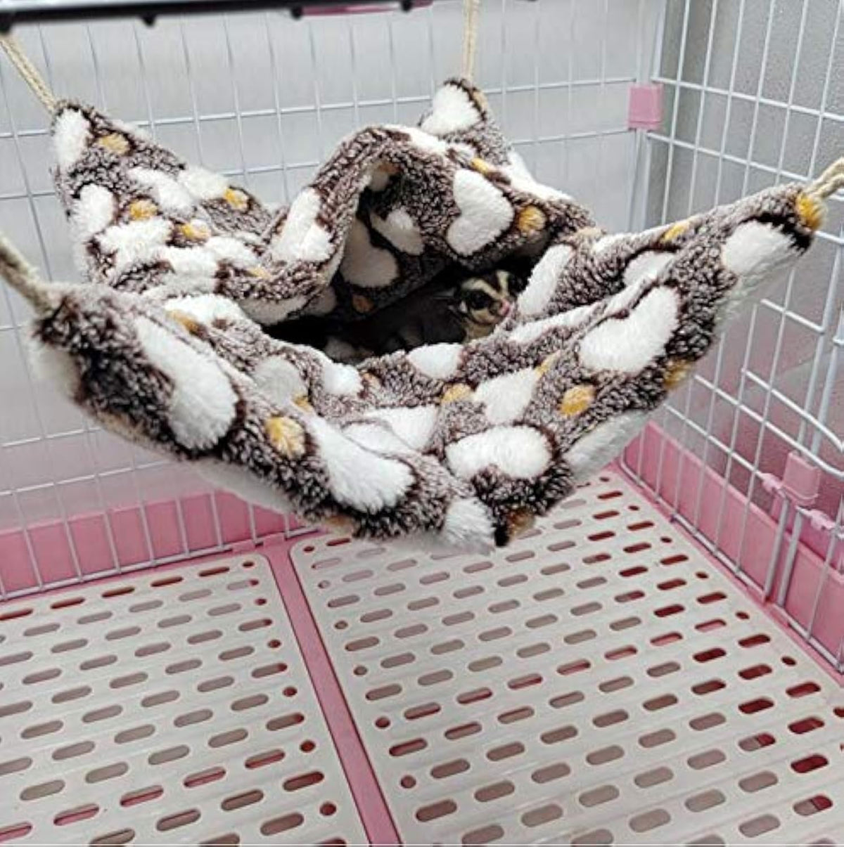 Ismarten small animal hanging hammock front view green fleece bed