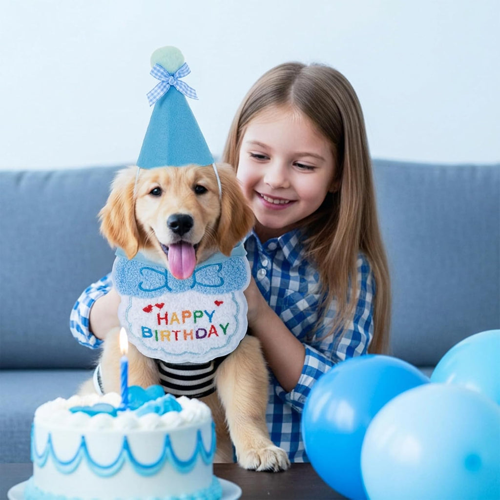 Blue birthday hat for stuffed animals and pets
