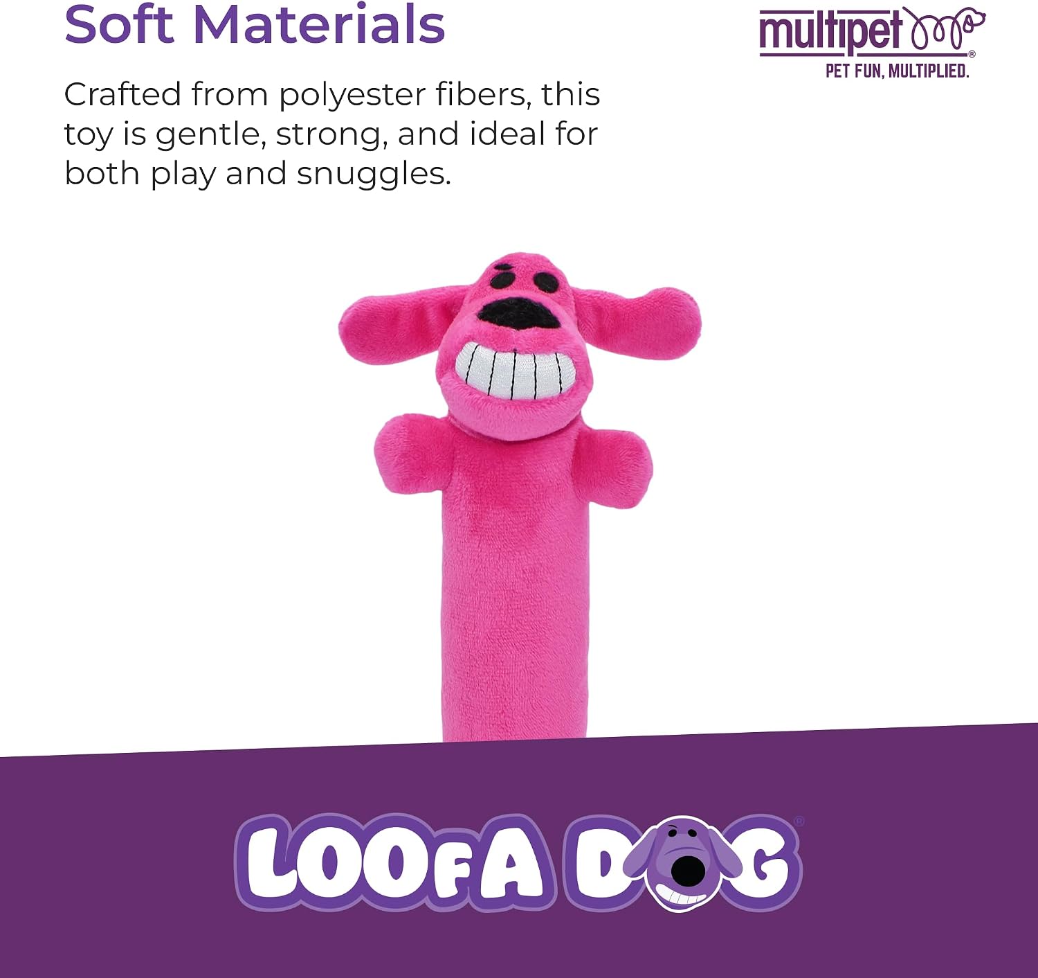 Multipet Loofa plush stuffed animal dog toy in a bright blue color variant.