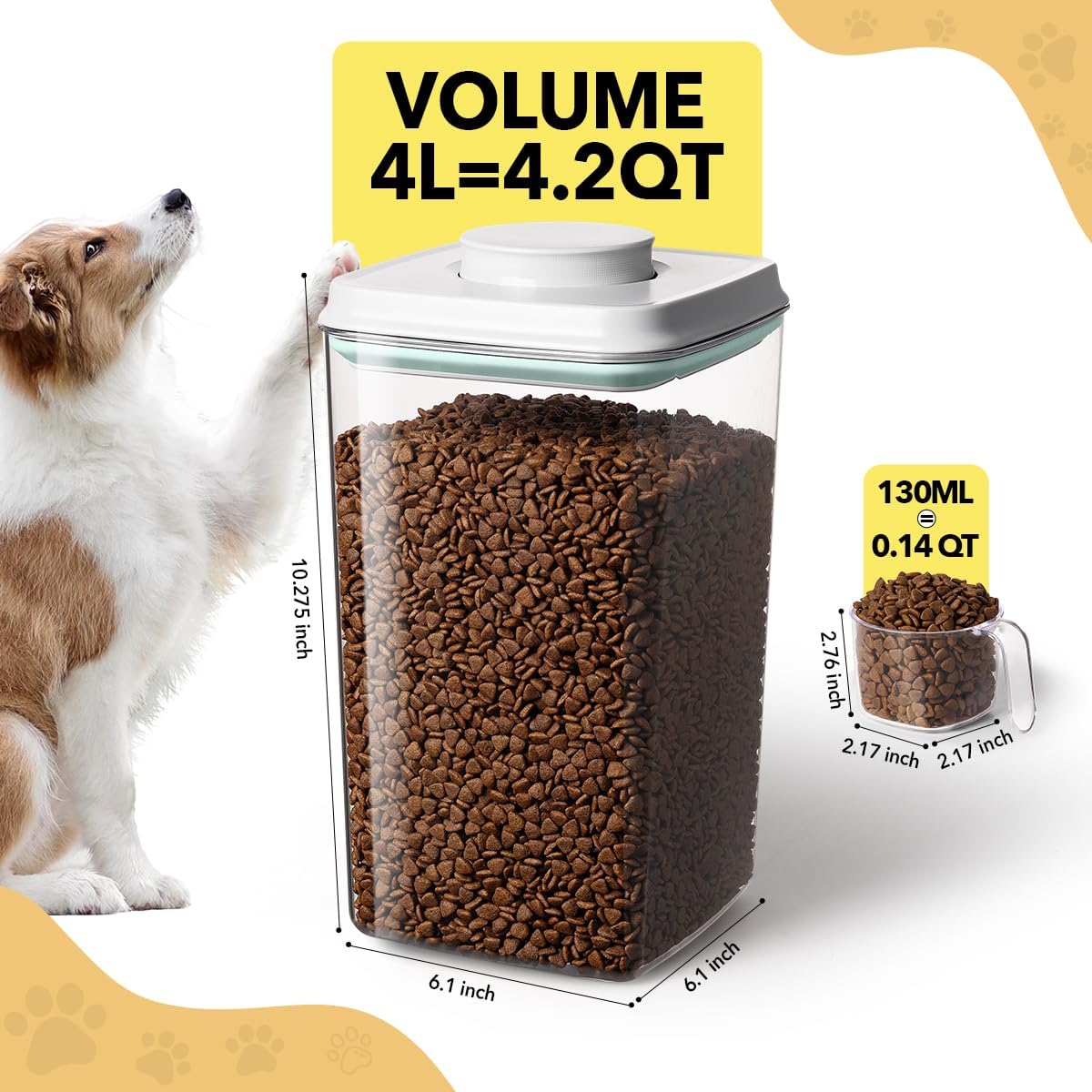 Side view of BPA-free transparent Ankou pet food storage jar