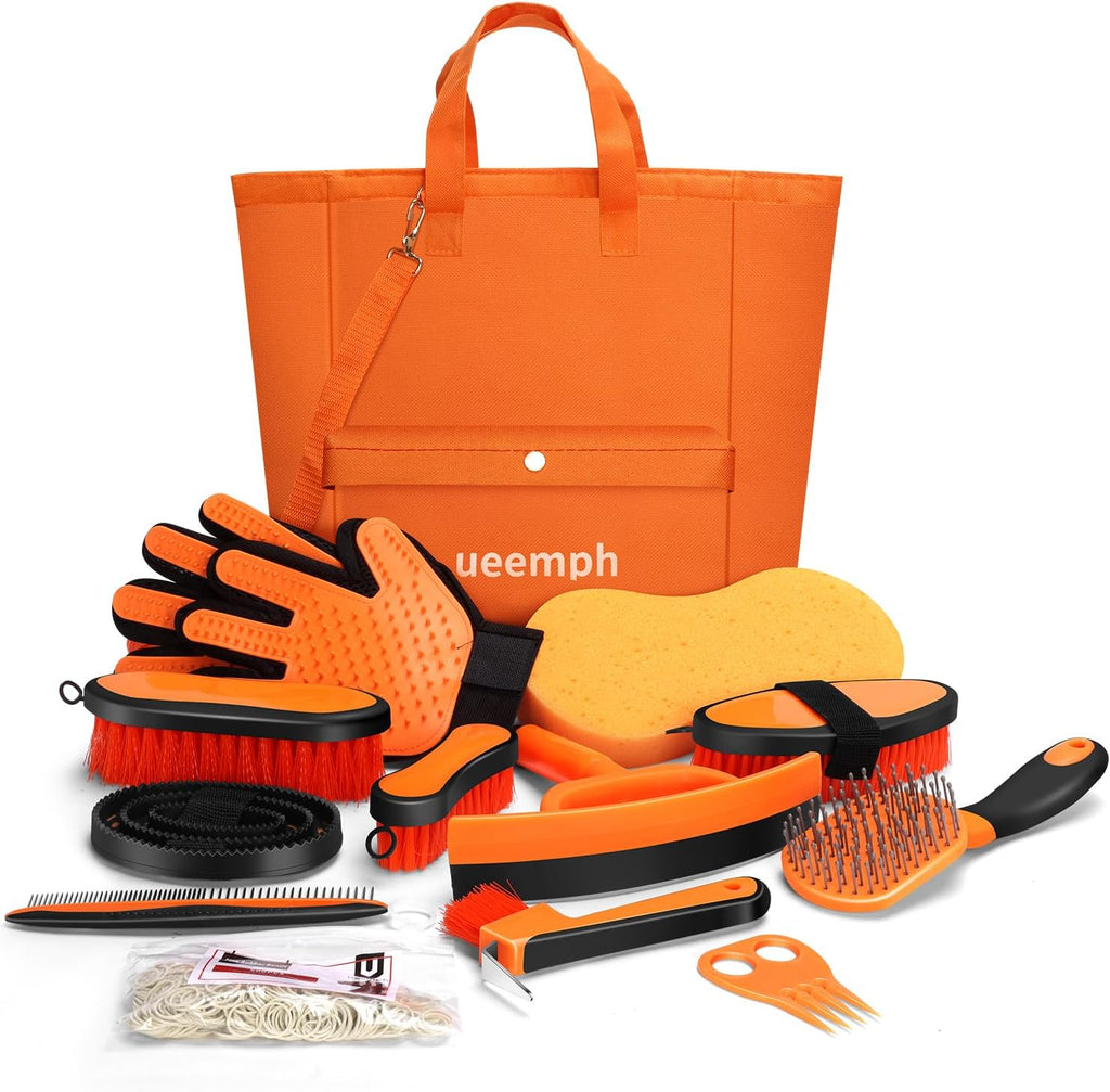 Horse Grooming Kit (12-Piece): Brushes, Storage Bag, Sweat Scraper, Mane Comb, Grooming Gloves - Purple Horse Gifts for Girls - Image 10