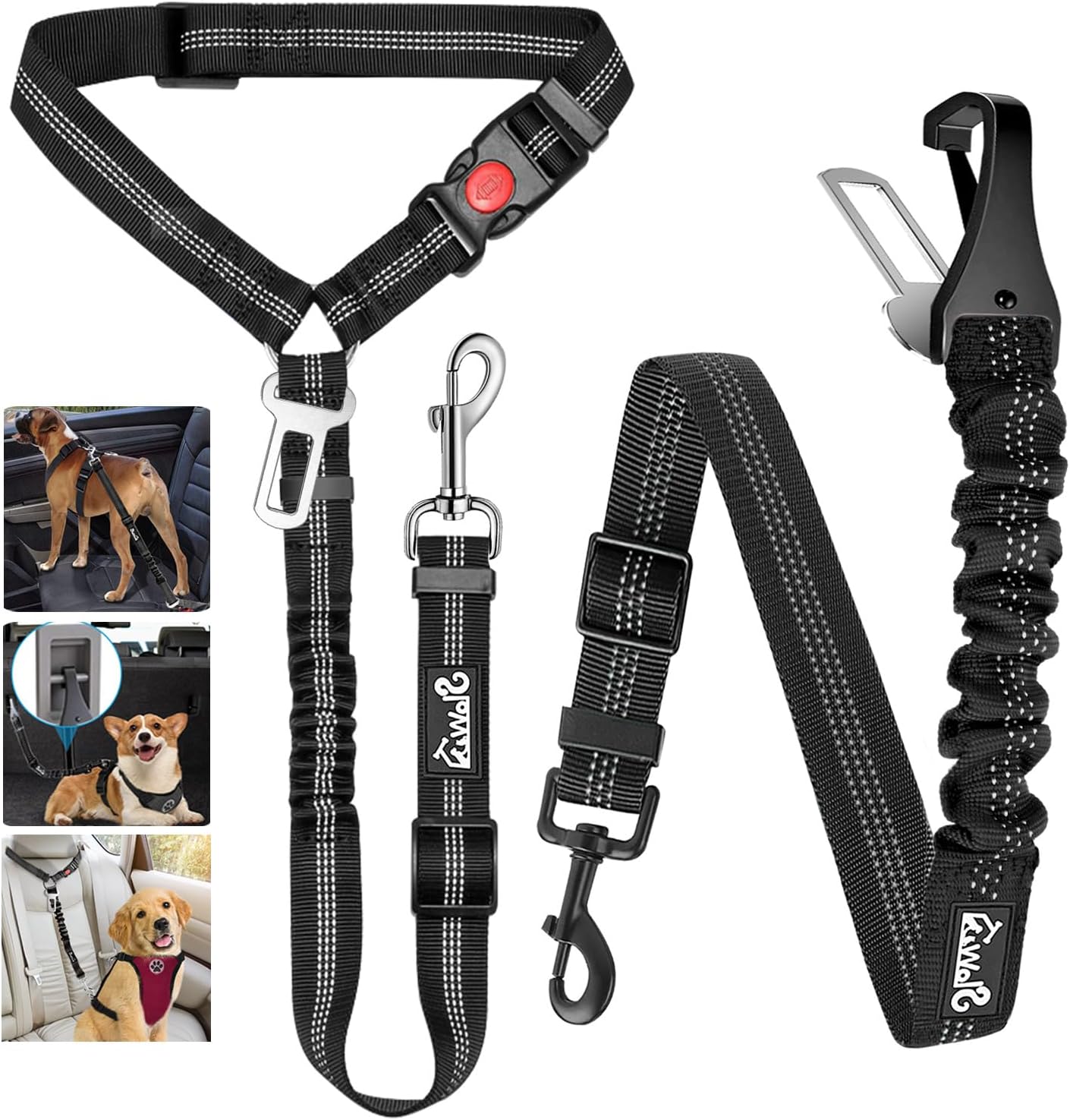 Lukovee Dog Seatbelt Leash for Cars, 2 Pack Pet Safety Seat Belt with Adjustable Buckle & Reflective Bungee, Connect Dog Harness in Vehicle Dogs Restraint Travel Daily Use (Pink) - Image 10