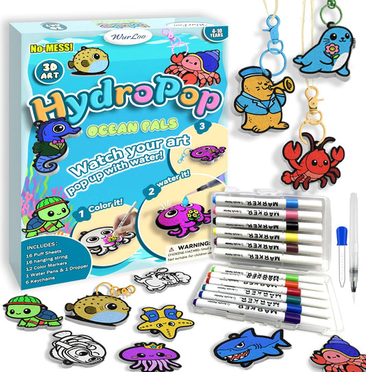 WurLoo 3D Art Kit Aqua Puffs Ocean Panel packaging box front view showing 3D foam painting activity.