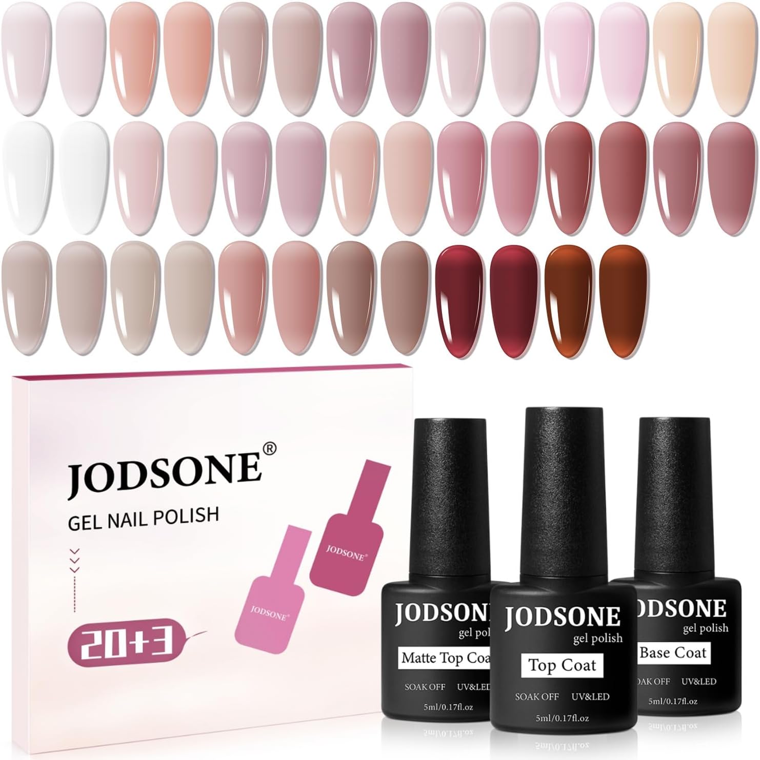 Jodsone 23 Piece Gel Nail Polish Set front view showing all colors