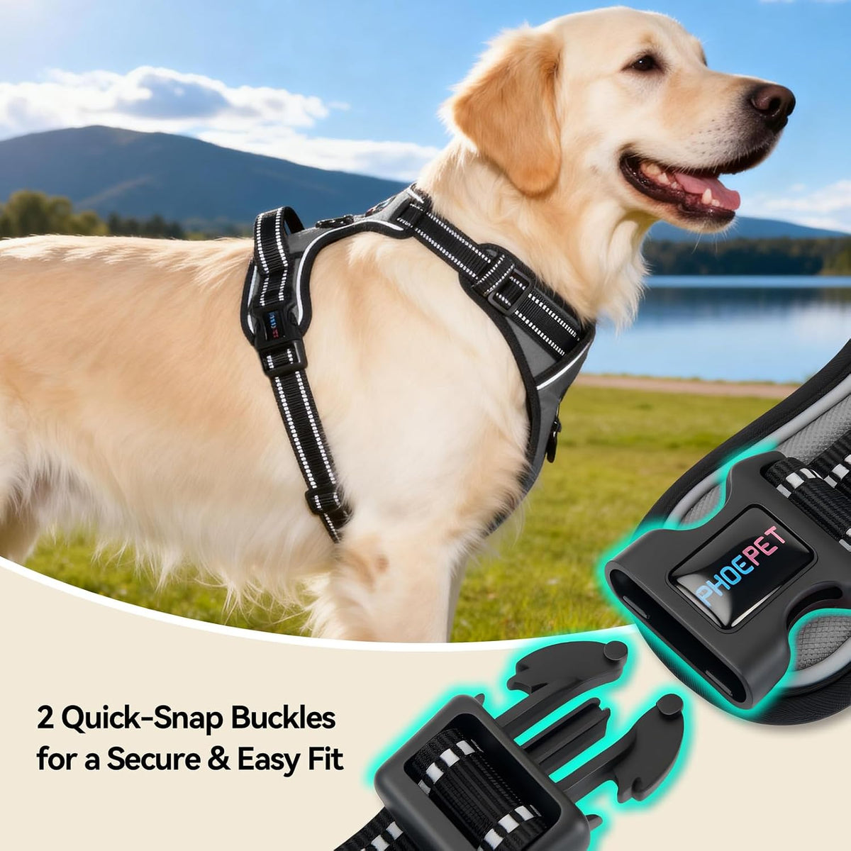 Phoepet dog harness reflective material active at night